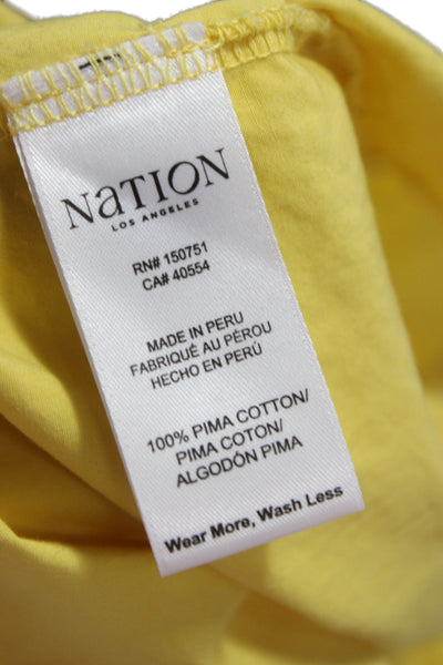 Nation Los Angeles Womens Cropped Button Up Blouse Yellow Cotton Size M