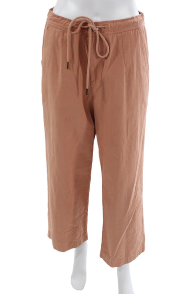 Lilla P Womens Cropped Jogger Pants Brown 100% Cotton Drawstring Size M