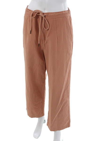 Lilla P Womens Cropped Jogger Pants Brown 100% Cotton Drawstring Size M