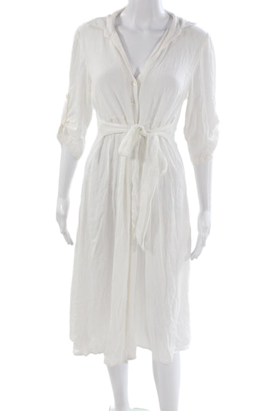 Playa Lucila Womens Shirt Dress White 3/4 Sleeve Mid Calf Viscose Size M