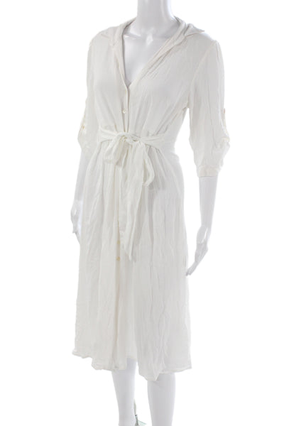 Playa Lucila Womens Shirt Dress White 3/4 Sleeve Mid Calf Viscose Size M