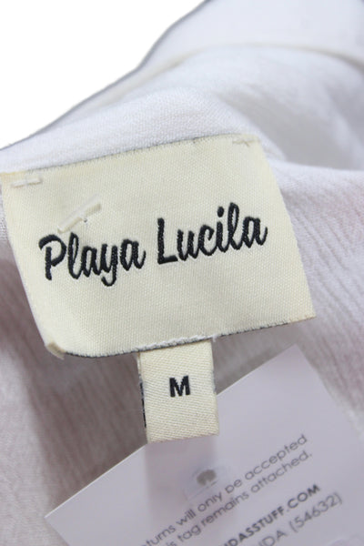 Playa Lucila Womens Shirt Dress White 3/4 Sleeve Mid Calf Viscose Size M