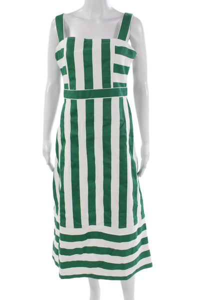 Hyacinth House Women Green Striped Tank Sundress Square Neck Midcalf Size M