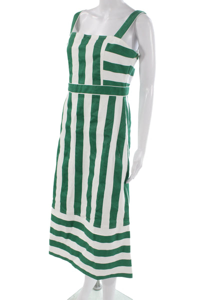 Hyacinth House Women Green Striped Tank Sundress Square Neck Midcalf Size M