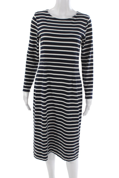 J Crew Womens Sheath Dress Dark Blue Striped Cotton Long Sleeve Midi Zip Size 6
