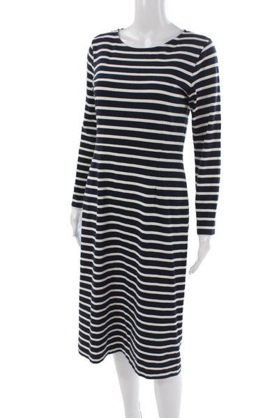 J Crew Womens Sheath Dress Dark Blue Striped Cotton Long Sleeve Midi Zip Size 6