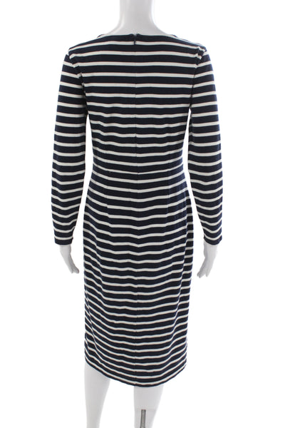 J Crew Womens Sheath Dress Dark Blue Striped Cotton Long Sleeve Midi Zip Size 6