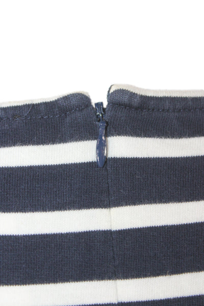 J Crew Womens Sheath Dress Dark Blue Striped Cotton Long Sleeve Midi Zip Size 6