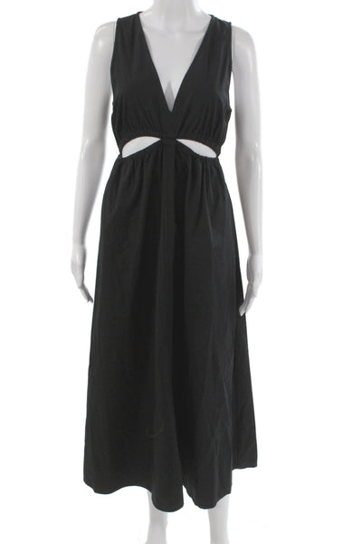 Zara Women Maxi Sundress Black Cotton V-Neck Sleeveless Beach Long Size M
