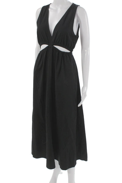 Zara Women Maxi Sundress Black Cotton V-Neck Sleeveless Beach Long Size M