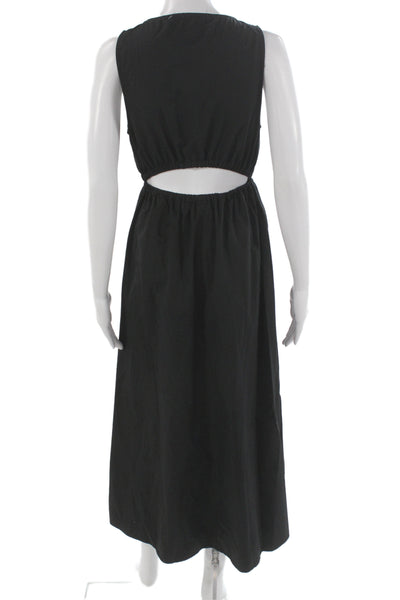 Zara Women Maxi Sundress Black Cotton V-Neck Sleeveless Beach Long Size M