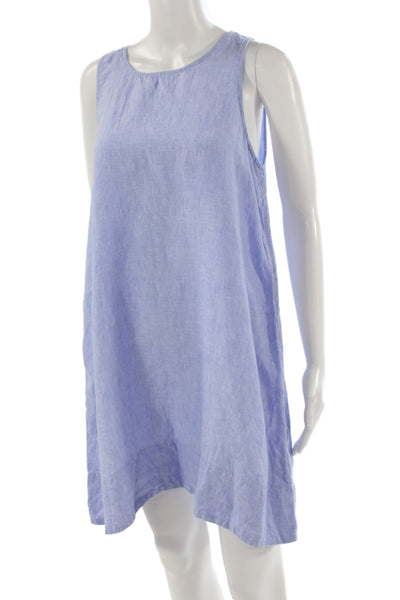 J Crew Women Shift Tank Dress Light Blue Linen Sleeveless Round Neck Size M