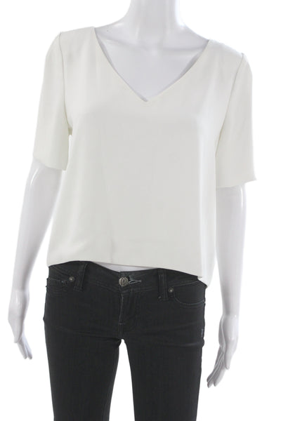 Babaton Womens Basic V-Neck Silk Blend Short Sleeve Blouse White Size M