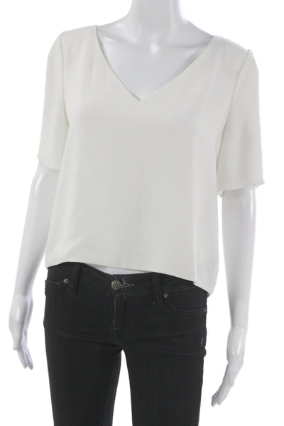 Babaton Womens Basic V-Neck Silk Blend Short Sleeve Blouse White Size M