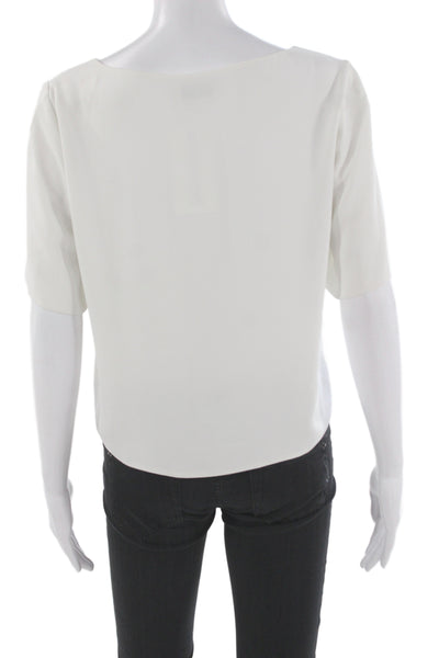 Babaton Womens Basic V-Neck Silk Blend Short Sleeve Blouse White Size M