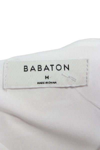 Babaton Womens Basic V-Neck Silk Blend Short Sleeve Blouse White Size M