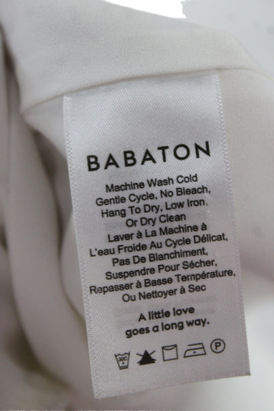 Babaton Womens Basic V-Neck Silk Blend Short Sleeve Blouse White Size M