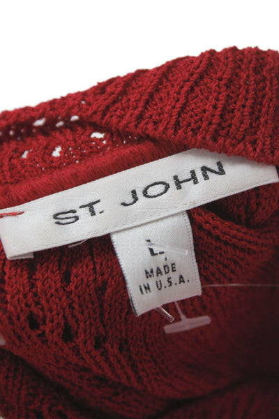 St. John Women Lace Cotton Mock Neck Sleeveless Blouse Red Size L