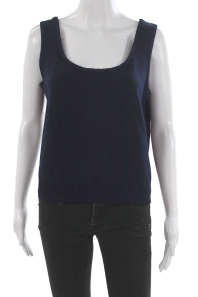 St. John Basics Women Basic Dark Blue Cotton Sleeveless Tank Round Neck Size M