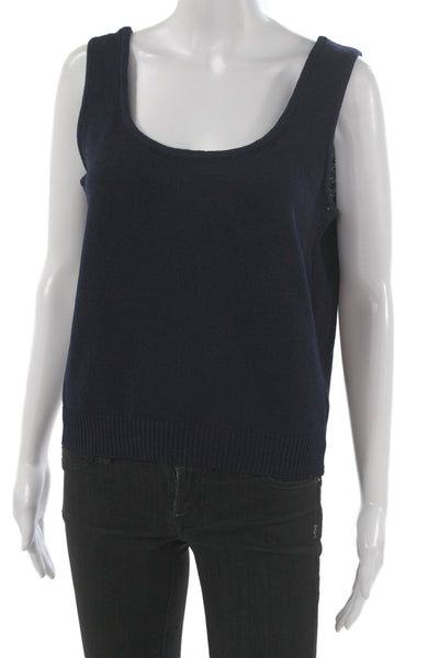 St. John Basics Women Basic Dark Blue Cotton Sleeveless Tank Round Neck Size M