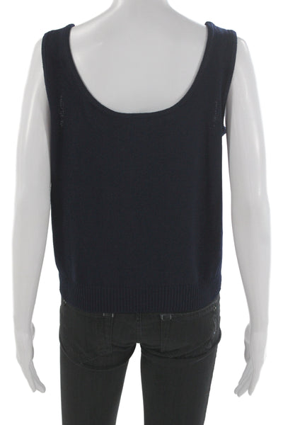 St. John Basics Women Basic Dark Blue Cotton Sleeveless Tank Round Neck Size M