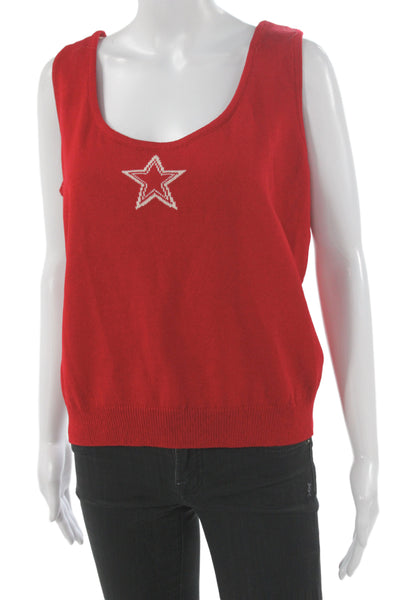 St. John Collection By Marie Gray Womens Sleeveless Red Cotton Tank Size L