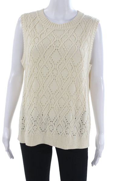 St. John Sport Unisex Beige Sweater Vest Wool Blend Sleeveless Crew Neck Size L
