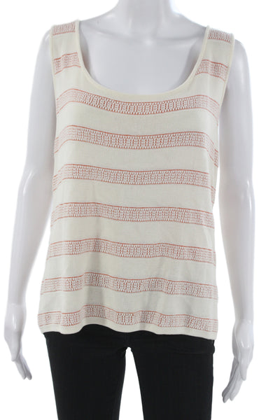 St. John Sport Womens Striped Basic Sleeveless Tank Beige Rayon Wool Size XL