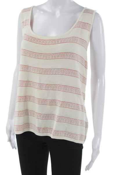 St. John Sport Womens Striped Basic Sleeveless Tank Beige Rayon Wool Size XL