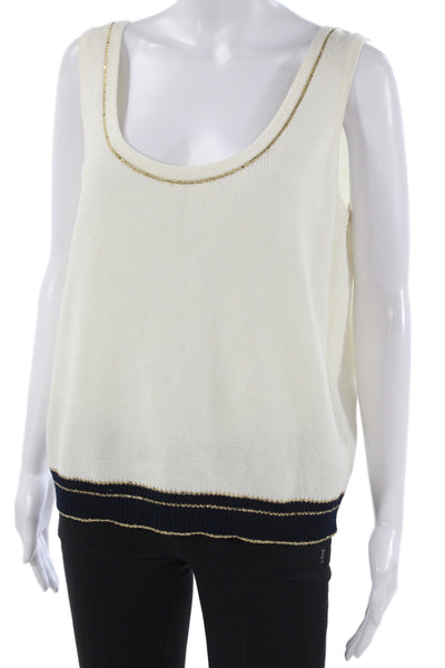 St. John Evening By Marie Gray Women Tank White Round Neck Size M