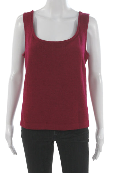 St. John Women Basic Red Square Neck Sleeveless Tank Cotton Polyester Size L