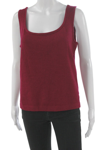St. John Women Basic Red Square Neck Sleeveless Tank Cotton Polyester Size L