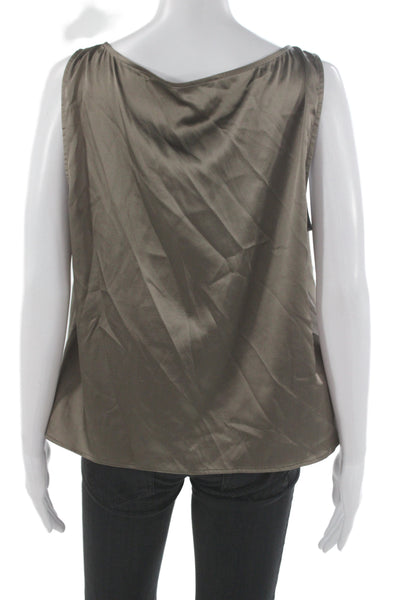 St. John Women Basic Sleeveless Tank Brown Rayon Wool Blend Round Neck Size L