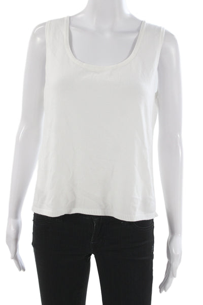 St. John Sport Womens Basic Cotton Sleeveless Tank White Round Neck Size M