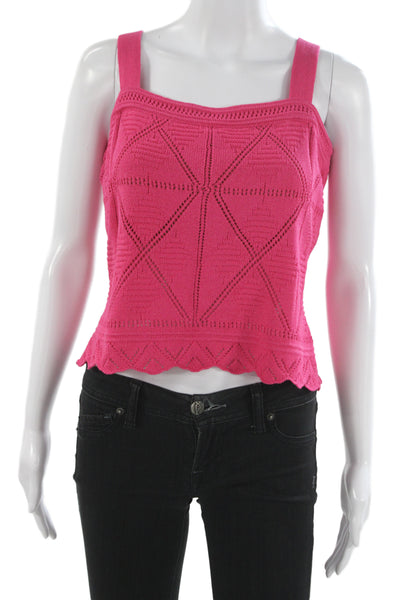 St. John Sport Marie Gray Women Cropped Tank Pink Square Neck Cotton Size XL