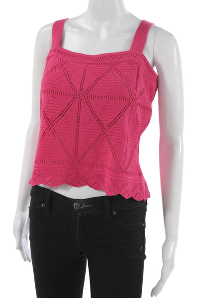St. John Sport Marie Gray Women Cropped Tank Pink Square Neck Cotton Size XL