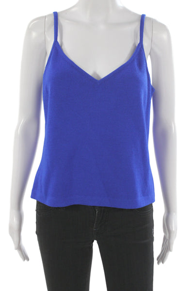 St. John Women Blue Cotton Polyester V-Neck Sleeveless Camisole Size L