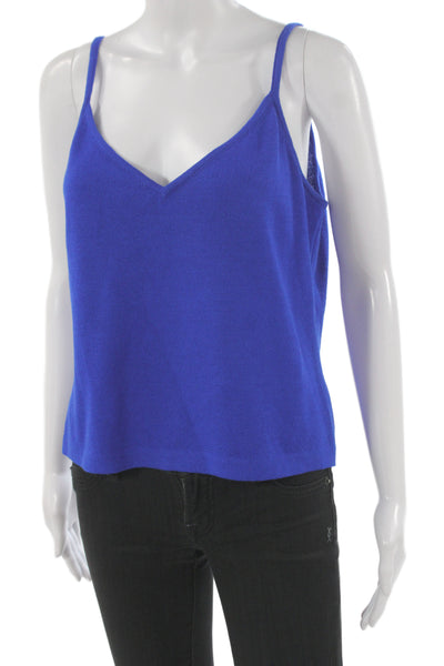 St. John Women Blue Cotton Polyester V-Neck Sleeveless Camisole Size L