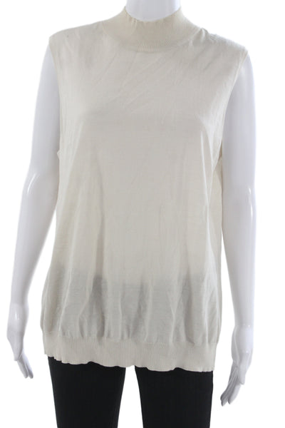 St. John Unisex Stand-Up Mock Neck Sleeveless White Wool Rayon Top Size XL