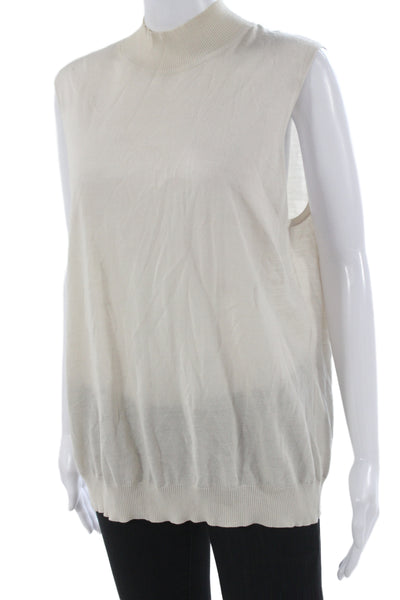 St. John Unisex Stand-Up Mock Neck Sleeveless White Wool Rayon Top Size XL