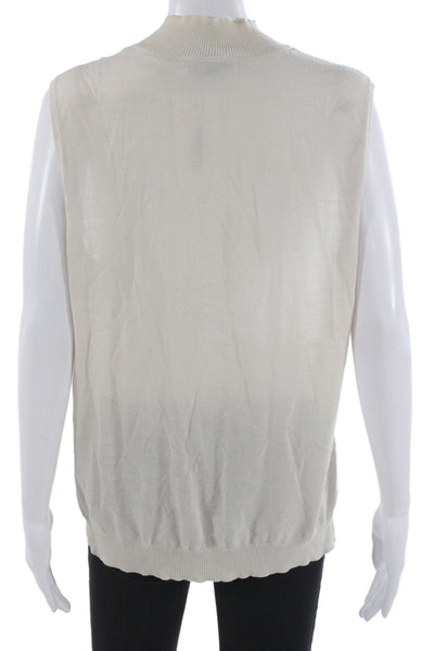 St. John Unisex Stand-Up Mock Neck Sleeveless White Wool Rayon Top Size XL