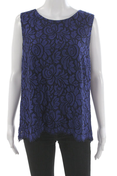 St. John Women Sleeveless Floral Blouse Blue Round Neck Size 14