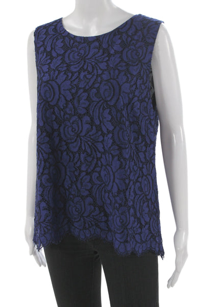 St. John Women Sleeveless Floral Blouse Blue Round Neck Size 14
