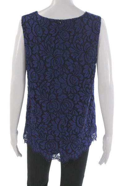 St. John Women Sleeveless Floral Blouse Blue Round Neck Size 14