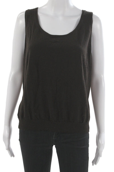 St. John Women Basic Black Sleeveless Tank Cotton Polyester Round Neck Size XL