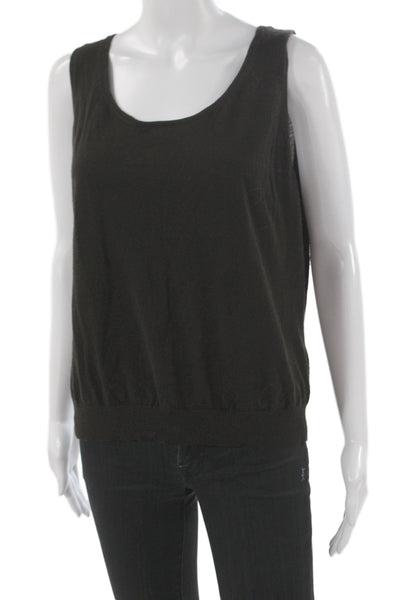 St. John Women Basic Black Sleeveless Tank Cotton Polyester Round Neck Size XL