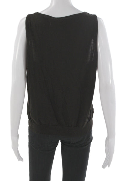 St. John Women Basic Black Sleeveless Tank Cotton Polyester Round Neck Size XL