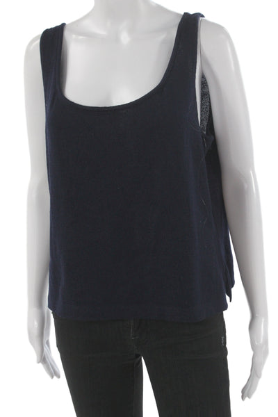 St. John Womens Basic Sleeveless Cotton Tank Dark Blue Round Neck Size L