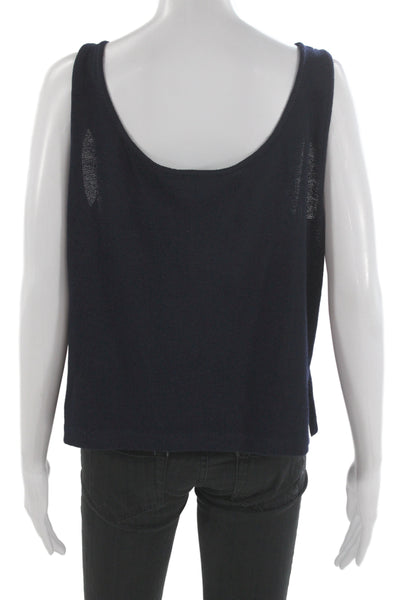 St. John Womens Basic Sleeveless Cotton Tank Dark Blue Round Neck Size L