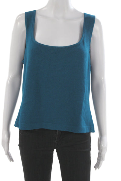 St. John Womens Blue Cotton Polyester Square Neck Sleeveless Basic Tank Size L